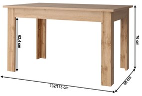Rozkladací stôl, dub wotan, 132-175x80 cm, MORATIZ