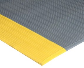 COBA Protiúnavová rohož s drážkami a žltými okrajmi, PVC, 0,9 x 18,3 m, sivá / žltá