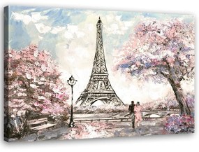Obraz na plátně, Růžová pařížská Eiffelova věž jako malovaná - 60x40 cm