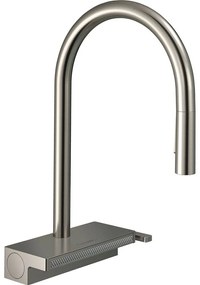 HANSGROHE Aquno Select M81 páková drezová batéria s vyťažiteľnou sprškou s prepínaním a plochým sprchovým prúdom, 3jet, sBox, výška výtoku 165 mm, vzhľad nerezovej ocele, 73831800