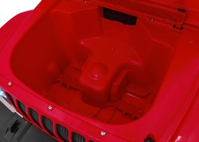 Ramiz Jeep Wrangler Rubicon na batérie pre deti červený + diaľkové ovládanie + rádio MP3 LED + kolesá EVA