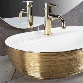 Rea Aura, umývadlo na dosku 610x410x130mm, biela-zlatá štruktúra, REA-U6900