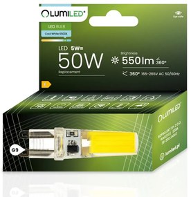 LED žiarovka G9 kapsula 5W = 50W 550lm 6500K Cold 360° LUMILED COB