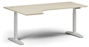 Výškovo nastaviteľný stôl, elektrický, 675-1325 mm, rohový ľavý, doska 1800x1200 mm, biela podnož, breza