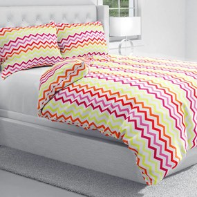 Biante Bavlnené posteľné obliečky Sandra SA-379 Žlto-ružovo-červené cik-cak pásiky Jednolôžko 140x200 a 70x90 cm