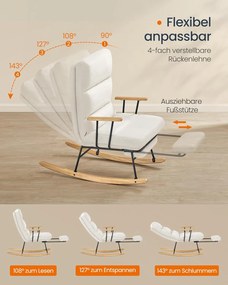 Hojdacie kreslo, plyšová látka, 4-polohové nastaviteľné, do 160 kg, krémovo biela farba