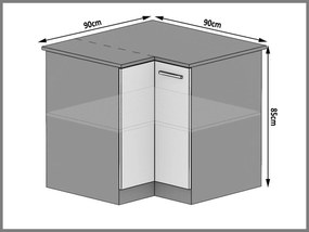 Kuchynská skrinka Belini spodná rohová 90 cm biely mat s pracovnou doskou  TOR SNP90/3/WT/WT/0/E