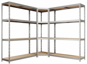 Rohový kovový regál RIVET BUDGET 180x190x190x40 cm, zinok
