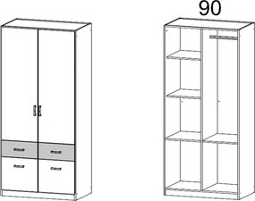 Šatníková skriňa Bremen, 91 cm, dub sonoma/biela