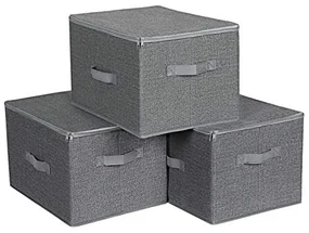 Úložné boxy, 3ks, skladacie, zapínanie na zips, 25x30x45cm, sivé