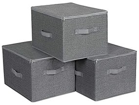 Úložné boxy, 3ks, skladacie, zapínanie na zips, 25x30x45cm, sivé