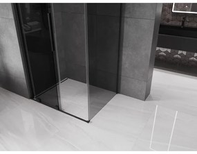Mexen Velar, sprchový kút s posuvnými dverami 140 x 90 cm, 8mm šedé sklo, čierna matná, 871-140-090-41-70
