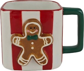 Pruhovaný keramický hrnček s perníčkom Gingerbread - 13*9*9 cm / 300 ml