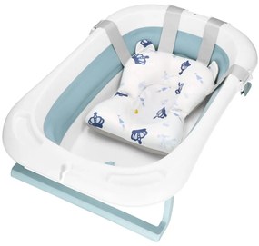 SPRINGOS Skladacia detská vanička 35 L pre bábätká, s teplomerom a vankúšikom, biela a modrá SB0063