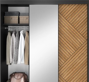 Šatní skříň Marrphy se zrcadlem 180 cm dub Caramel/černá