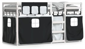 Poschodová posteľ závesy bielo-čierna 90x190cm masívna borovica 3283907