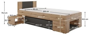 Jednolôžková posteľ 90 cm Uniforme (dub artisan + antracit) (s úl. priestorom). Vlastná spoľahlivá doprava až k Vám domov. 1116537