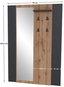 Vešiakový panel Actualmente (dub wotan + čierna) (so zrkadlom). Vlastná spoľahlivá doprava až k Vám domov. 1116227