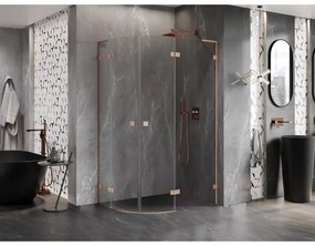 Mexen Lunar, L pravý polkruhový sprchový kút 90 x 80 cm, 8mm číre sklo, profil medená matná, 833L-090P-080L-65-00