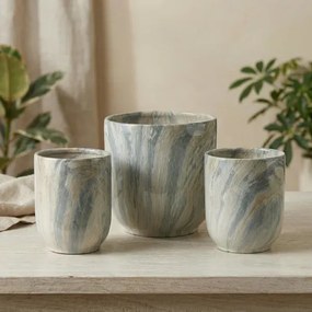 Sada 3 ks keramických květináčů NEVA MARBLE IV hnědá/šedá