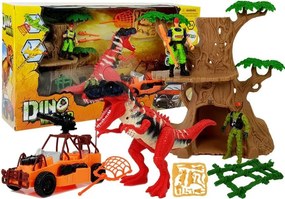 LEAN TOYS Sada Dinosaurus červený + figúrky, príslušenstvo