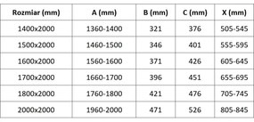 Mexen Velar Duo, posuvné sprchové dvere do otvoru 200 cm, 8mm sklo námraza, zlatá matná, 871-200-000-32-55