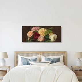 Obraz - Henri Fantin-Latour, Roses de Nice on a Table, reprodukcia (120x50 cm)