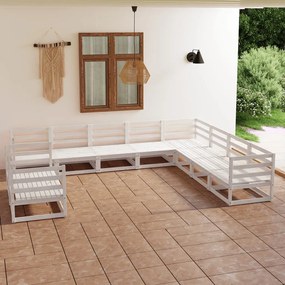 10-dielna záhradná sedacia súprava biela masívne borovicové drevo