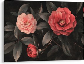 Obraz - Červené kvety na tmavom pozadí (70x50 cm)