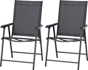 Zložená stolička Outsunny s opierkami rúk - 2-pack, campingová stolička, rybárska stolička, kovová, čierna, 58 x 64 x 94 cm | Aosom