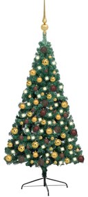 vidaXL Umelý vianočný pol stromček s LED a súpravou gulí zelený 180cm