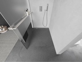 Mexen Kioto+, sprchová zástena Walk-In s poličkou a vešiakom 140 x 200 cm, 8mm číre sklo-námraza, brúsená oceľ profil, 800-140-121-97-35