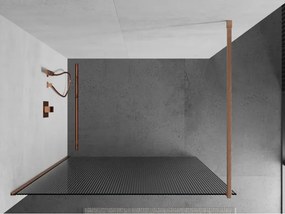 Mexen Kioto, sprchová zástena Walk-In 140 x 200 cm, 8mm sklo s rebrovým vzorom, medený matný profil, 800-140-101-65-09