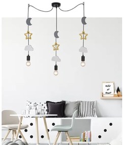 Detský luster na lanku TRIO 3xE27/20W/230V sivá/žltá/biela