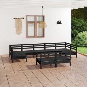 9-dielna záhradná sedacia súprava čierna borovicový masív 3083438