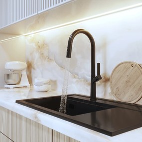 Gamma Awra, kuchynská batéria s vyťahovacou výlevkou a dvojfunkčnou sprchou, čierna matná, GMA-BAA-BK