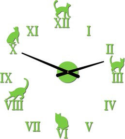 Nalepovacie hodiny na stenu mačky - DIY CAFORD: Čierna Ral 9005 Čierne ručičky 80 cm 3707-33361 12P020 2D CLOCK HEU-