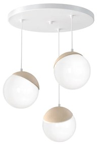 Závesné svietidlo Sfera, 3x biele sklenené tienidlo, w/drevo, o