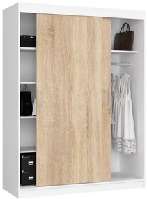 Šatníková skriňa s posuvnými dverami 150 cm CLP mono biela / sonoma