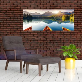 Obraz - Jazero s loďkami (120x50 cm)