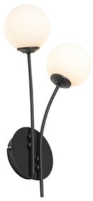 Moderná nástenná lampa čierna s opálovým sklom 2-svetlo - Atény