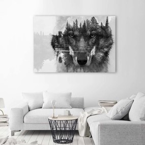 Gario Obraz na plátne Čierny vlk na pozadí lesa a jazera abstraktné Rozmery: 60 x 40 cm