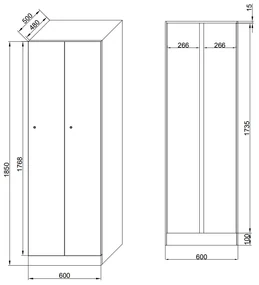 Kovová šatníková skrinka, 2-dverová, 1850 x 600 x 500 mm, zámok s čítačkou RFID kariet, laminované dvere, dub prírodný