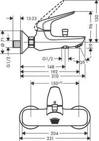 Hansgrohe Novus, vaňová batéria, chrómová, 71040000