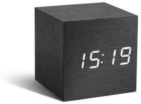 Čierny budík s bielym LED displejom Gingko Cube Click Clock