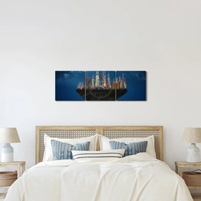 Obraz - Veľkomesto plávajúce priestorom (s hodinami) (90x30 cm)