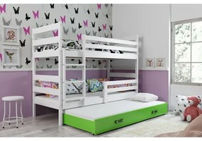 Detská poschodová posteľ s výsuvnou posteľou ERYK 200x90 cm Zelená Biela
