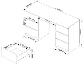 Psací stůl A-11 135 cm bílý/grafitově šedý