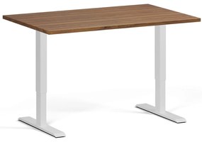 Výškovo nastaviteľný stôl, 120x80 cm, 1 motor, biela podnož, orech