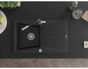 Mexen Cesar, 1-komorový granitový drez 775x470x190 mm a drezová batéria Flora, čierna, 6514-77-670401-07